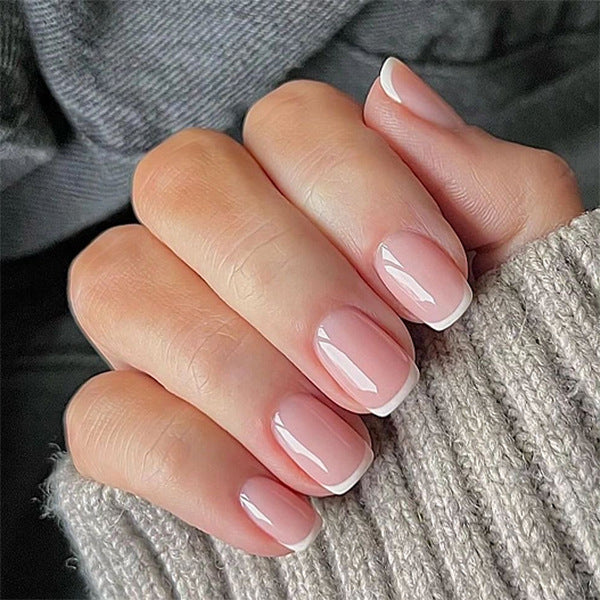 24pcs/Set Minimalist Pink French White Tips Short Press On Nails