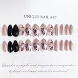 24pcs/Set Dark Gothic Gold Glitter with Black Leaves Press-On Nails