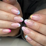 24pcs/Set Color-Blocked French Floral Press-On Nails
