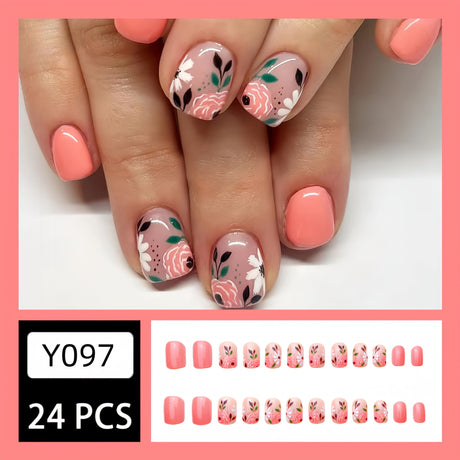 24pcs/Set Vintage Floral Press-On Nails