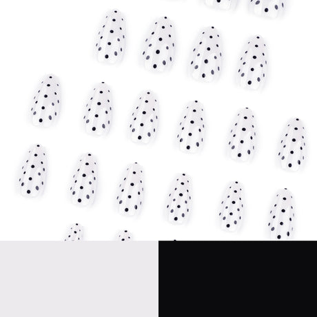 24pcs/Set Black Polka Dots on White Background Press-On Nails