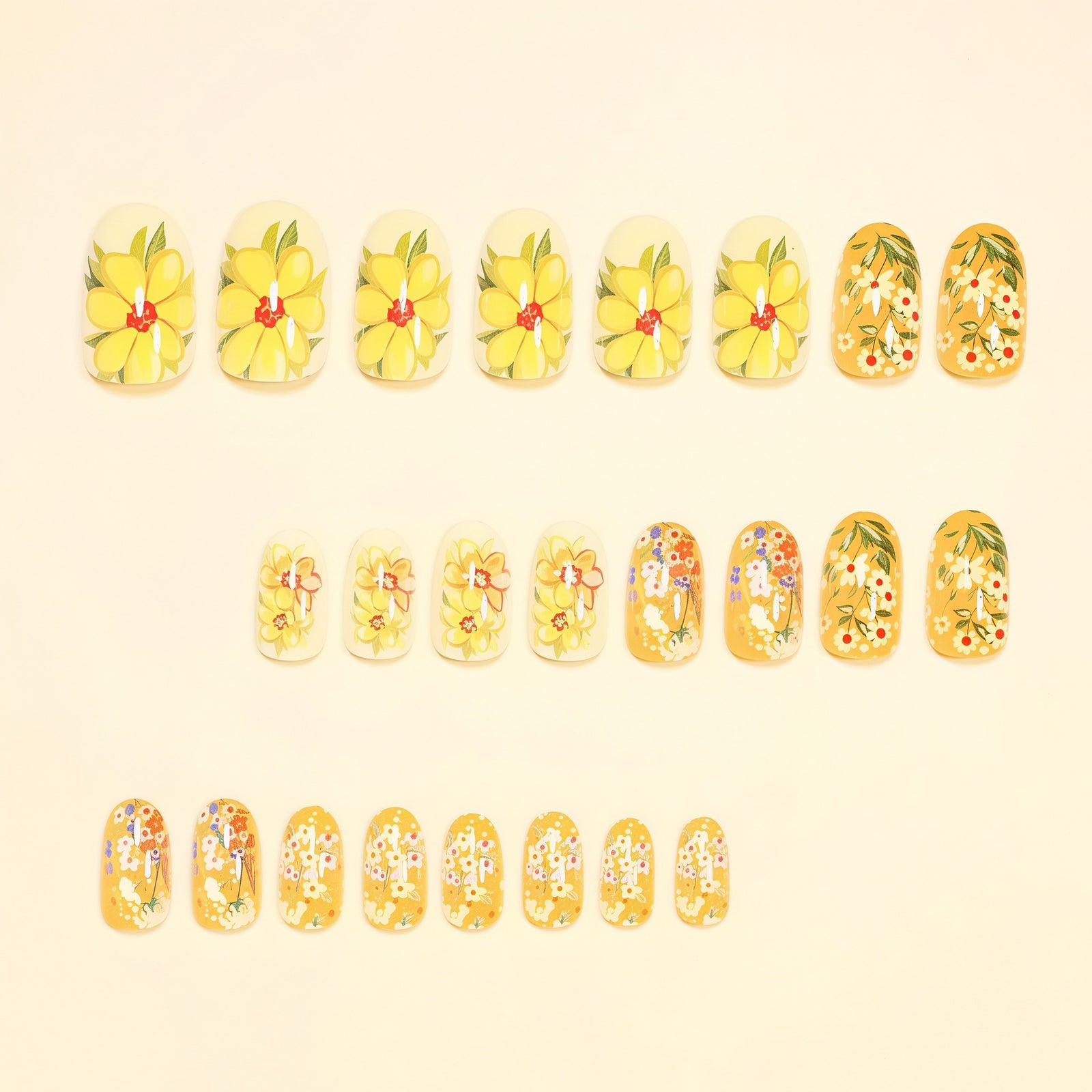 24pcs/Set Oil Painting Texture White Daisies Press-On Nails