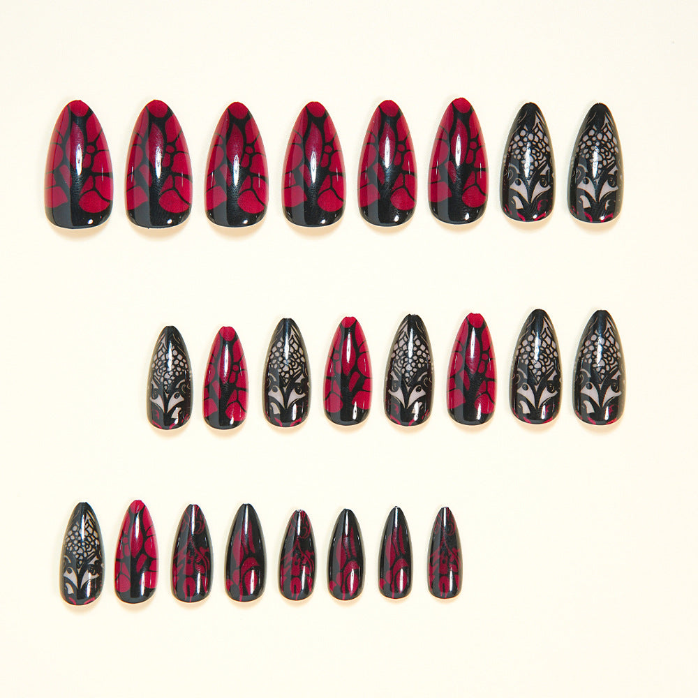 24pcs/Set Graffiti Dark Rose Plaid Press-On Nails