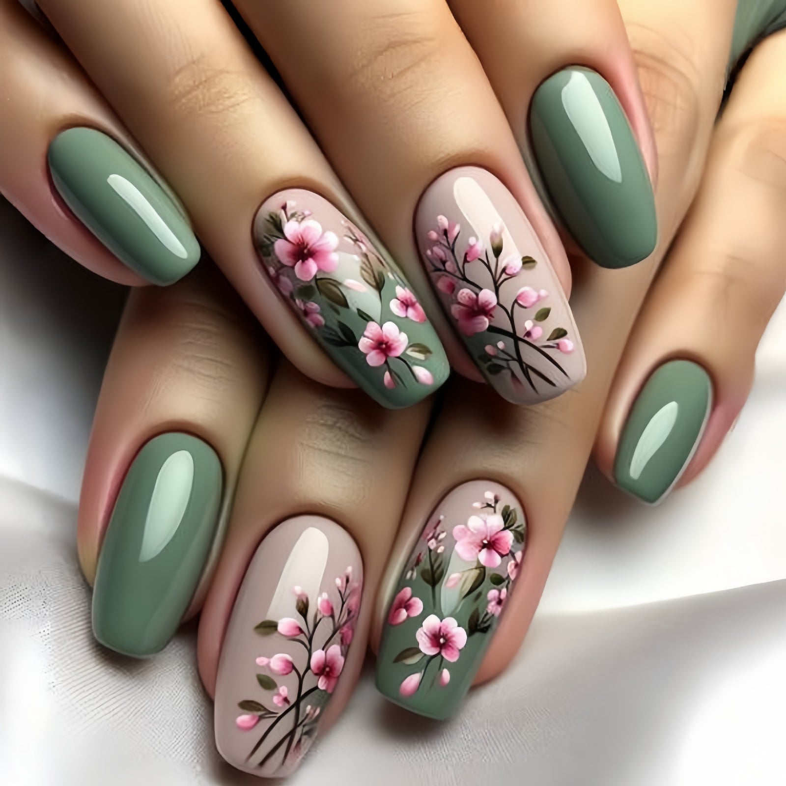 24pcs/Set Plant Flowers Press-On Nails