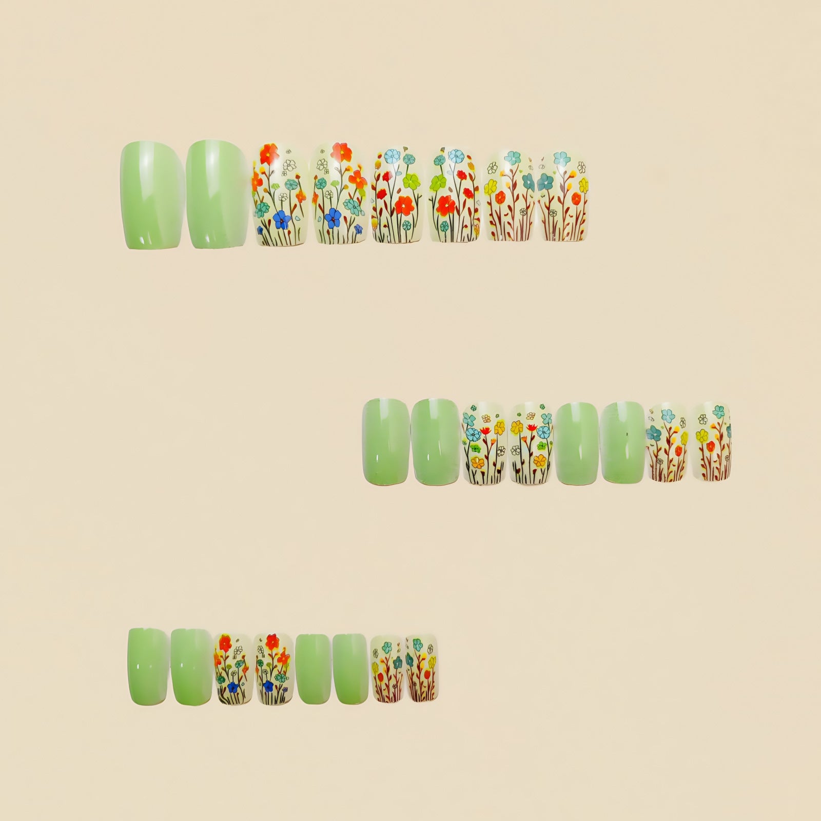 24pcs/Set Green Small Flowers Press-On Nail