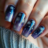 24pcs/Set Blue & Purple Snowflake Press-On Nails