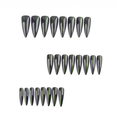 24pcs/Set Dark Green Cat Eye Press-On Nails