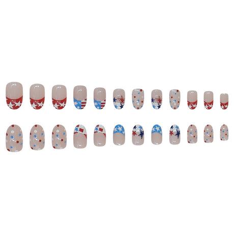 24pcs/Set Oval French Tip with Star & Polka Dots Press-On Nails