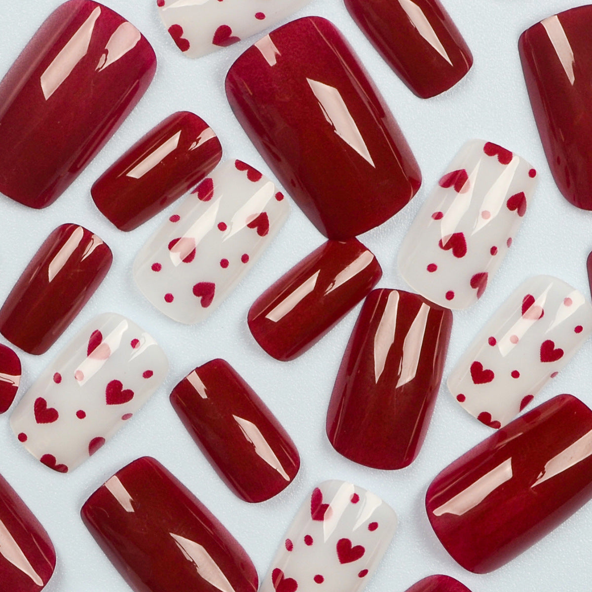24pcs/Set Red Polka Heart Nails Press-On Nails