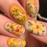 24pcs/Set Oil Painting Texture White Daisies Press-On Nails