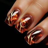 24pcs/Set Dark Red Flame Stripes Press-On Nails