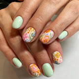 24pcs/Set Green Minimalist Floral Press-On Nails