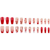 24pcs/Set Red Hearts French Tips Press-On Nails