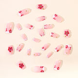 24pcs/Set White French Tips with 3D Flowers Press-On Nails