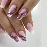 24pcs/Set Purple Marble Effect Press-On Nails