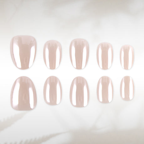 24pcs/Set Nude Apricot Pink Chrome Press-On Nails