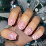 24pcs/Set Christmas Glitter Snowflake Gift Stripe Short Press On Nails