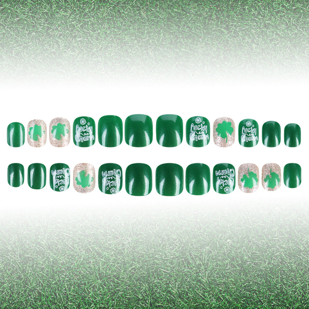 24pcs/Set Four-Leaf Clover St. Patrick's Day Short Press-On Nails