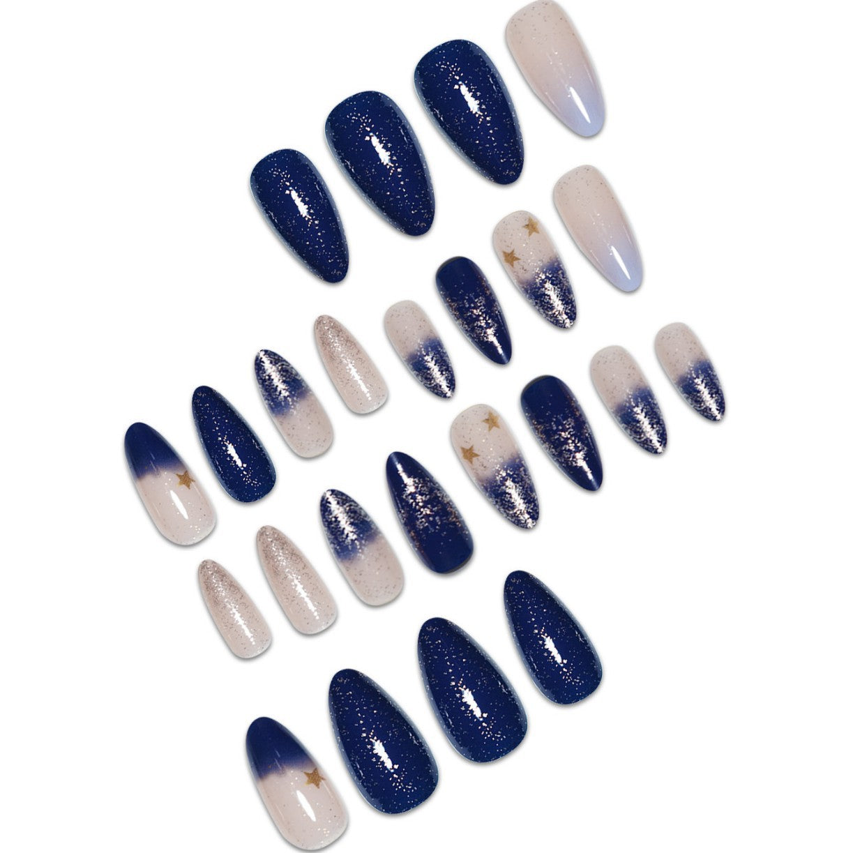 24pcs/Set lack Gradient Starry Press-On Nails