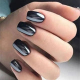 24pcs/Set Black Powder Mirror Press-On Nails