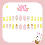 24pcs/Set Pink & Yellow Easter Egg Bunny Press-On Nails