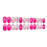24pcs/Set Rose Red Small Flowers Press-On Nails