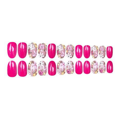 24pcs/Set Rose Red Small Flowers Press-On Nails