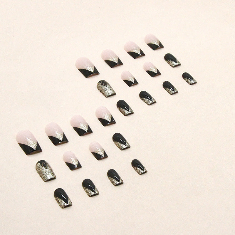 24pcs/Set Glitter Black Press-On Nails