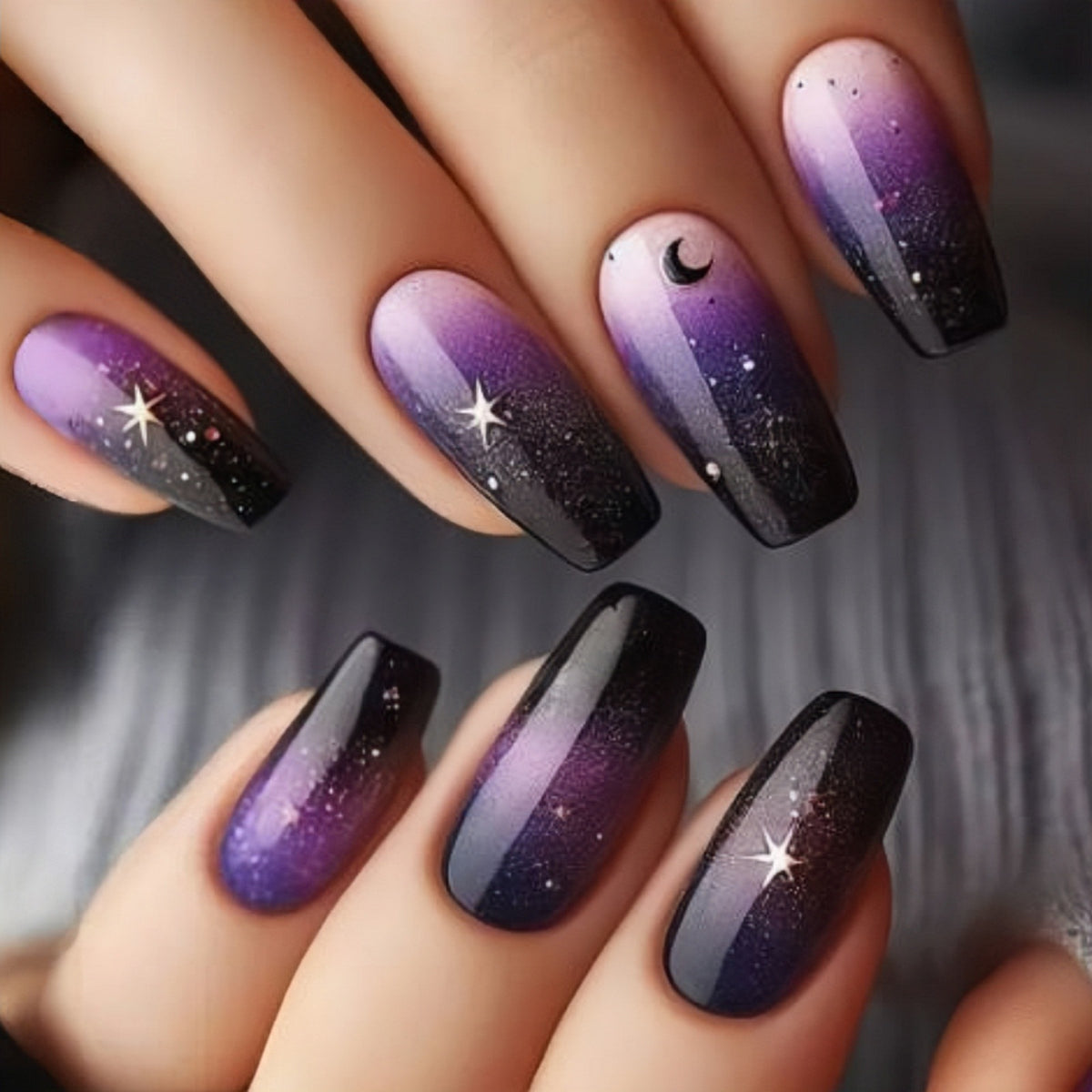 24pcs/Set Star and Moon Gradient Ombre Press-On Nails – Sheshinely
