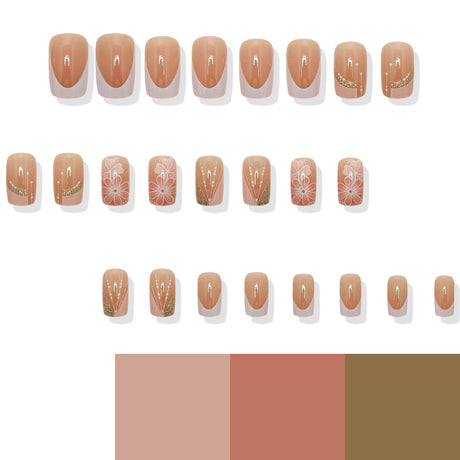 24pcs/Set ink and Orange Mismatched Floral Press-On Nails