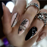 24pcs/Set Dark Gothic Gold Glitter with Black Leaves Press-On Nails