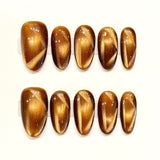 (Handmade) 10pcs/Set Amber Cat Eye Press-On Nails