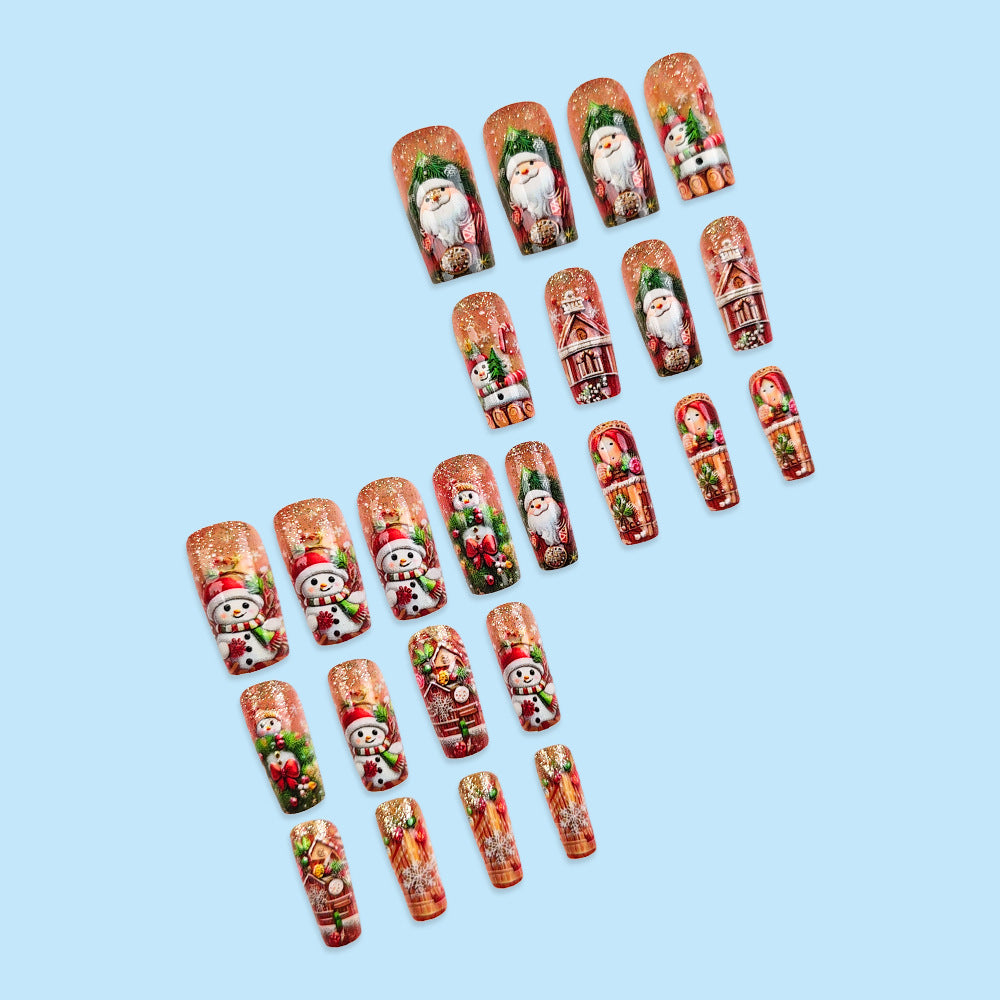 24pcs/Set Embossed Snowman Press-On Nails