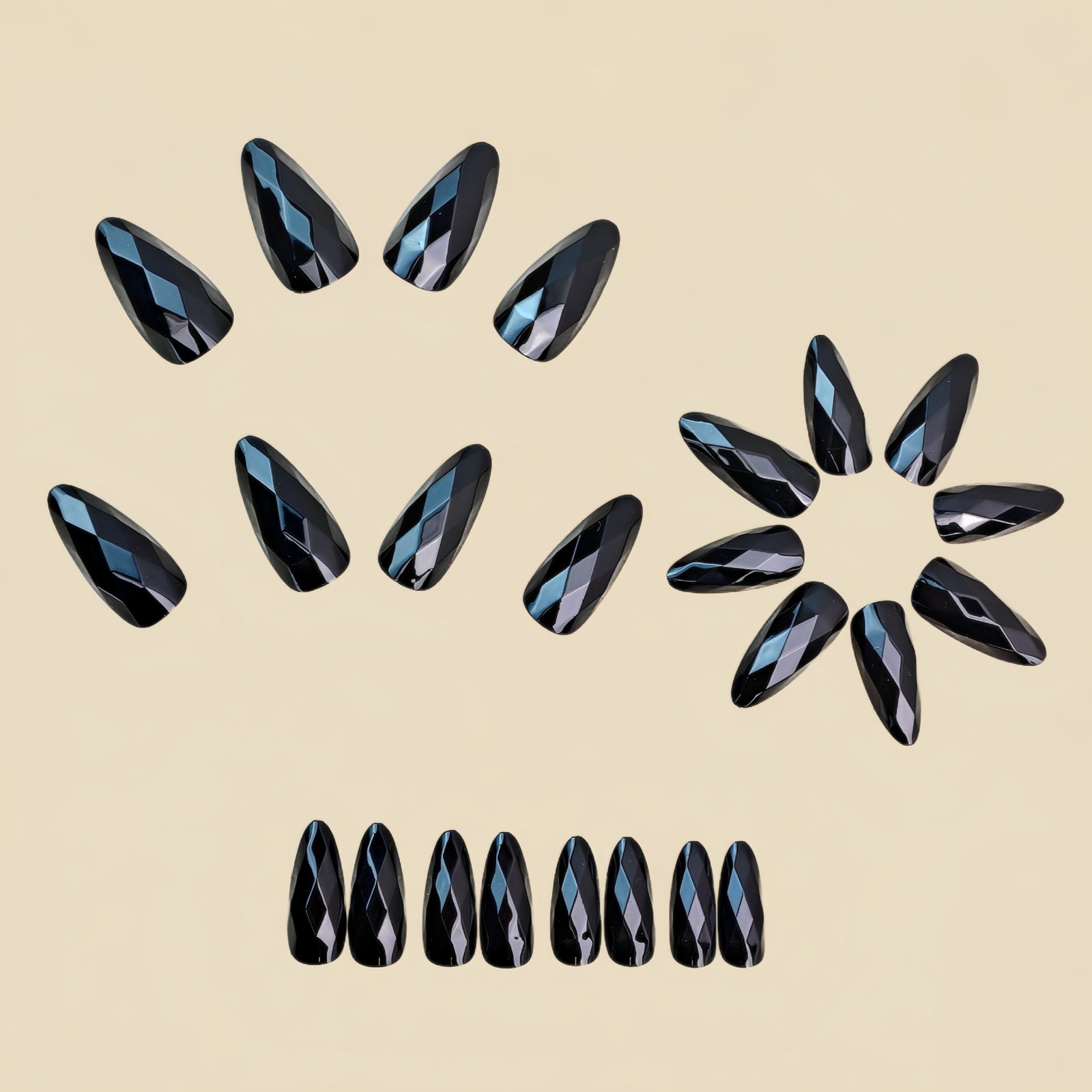 24pcs/Set Solid Black Diamond-Shaped Press-On Nails