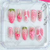 (Handmade) 10pcs/Set Dopamine Blush Cherry Strawberry Press-On Nails