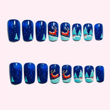 24pcs/Set Blue Christmas Reindeer Press-On Nails