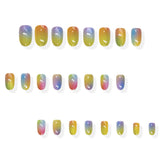 24pcs/Set Rainbow Ombre Cat Eye Press-On Nails