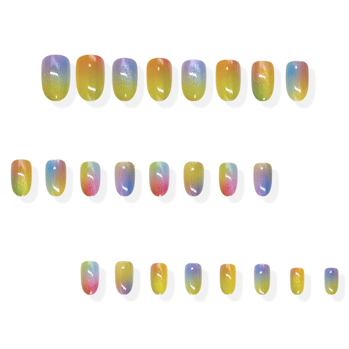 24pcs/Set Rainbow Ombre Cat Eye Press-On Nails