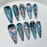 10pcs/Set 3D Blue Galactic Galaxy Press-On Nails