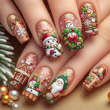 24pcs/Set Embossed Snowman Press-On Nails