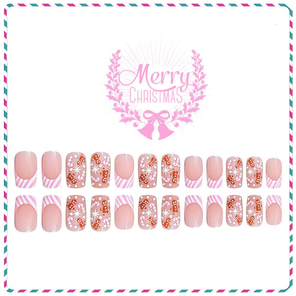 24pcs/Set Gingerbread Man with Mid-French Tips Press-On Nails