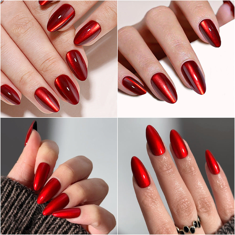 30pcs/Set Red Cherry Cat Eye Press-On Nails