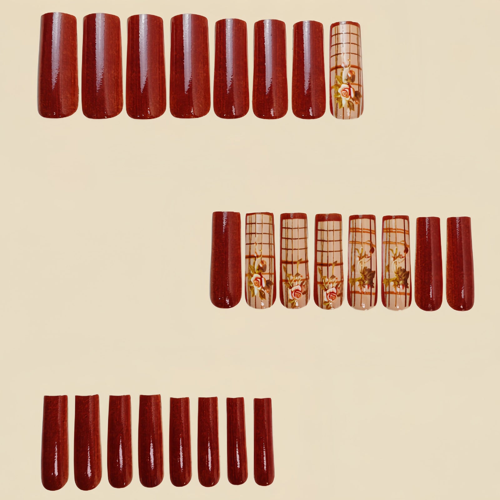 24pcs/Set Brown Flowers Press-On Nails