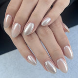 24pcs/Set Nude Apricot Pink Chrome Press-On Nails