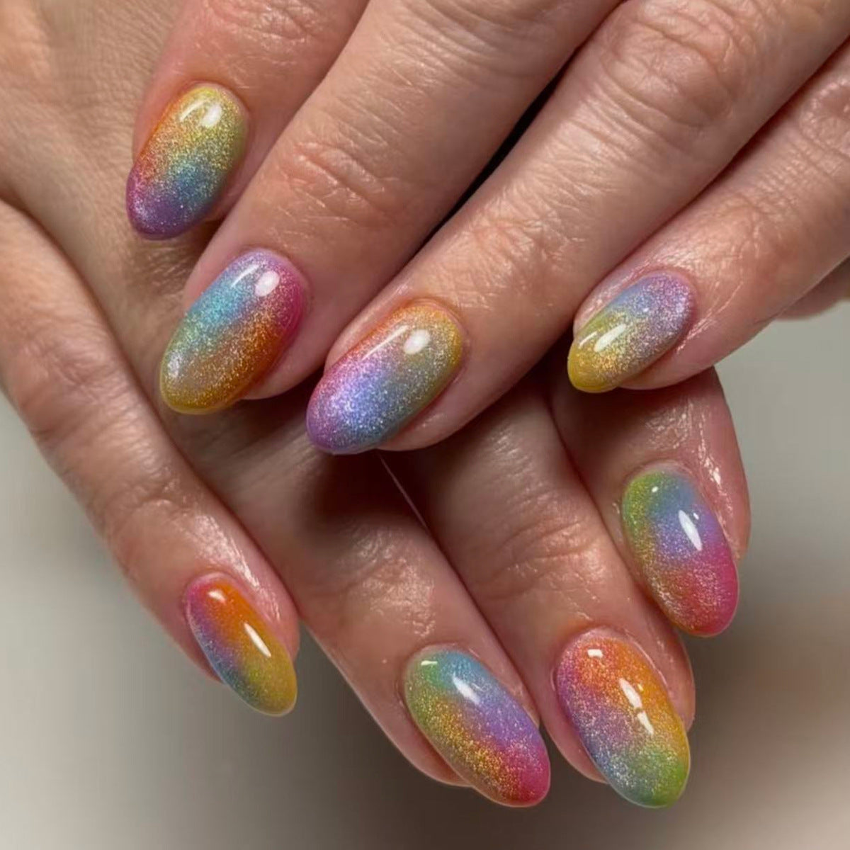 24pcs/Set Rainbow Ombre Cat Eye Press-On Nails