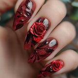 24pcs/Set Red Roses Press-On Nails