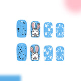 24pcs/Set Blue-Tone Cute Bunny with Black Dots Press-On Nails