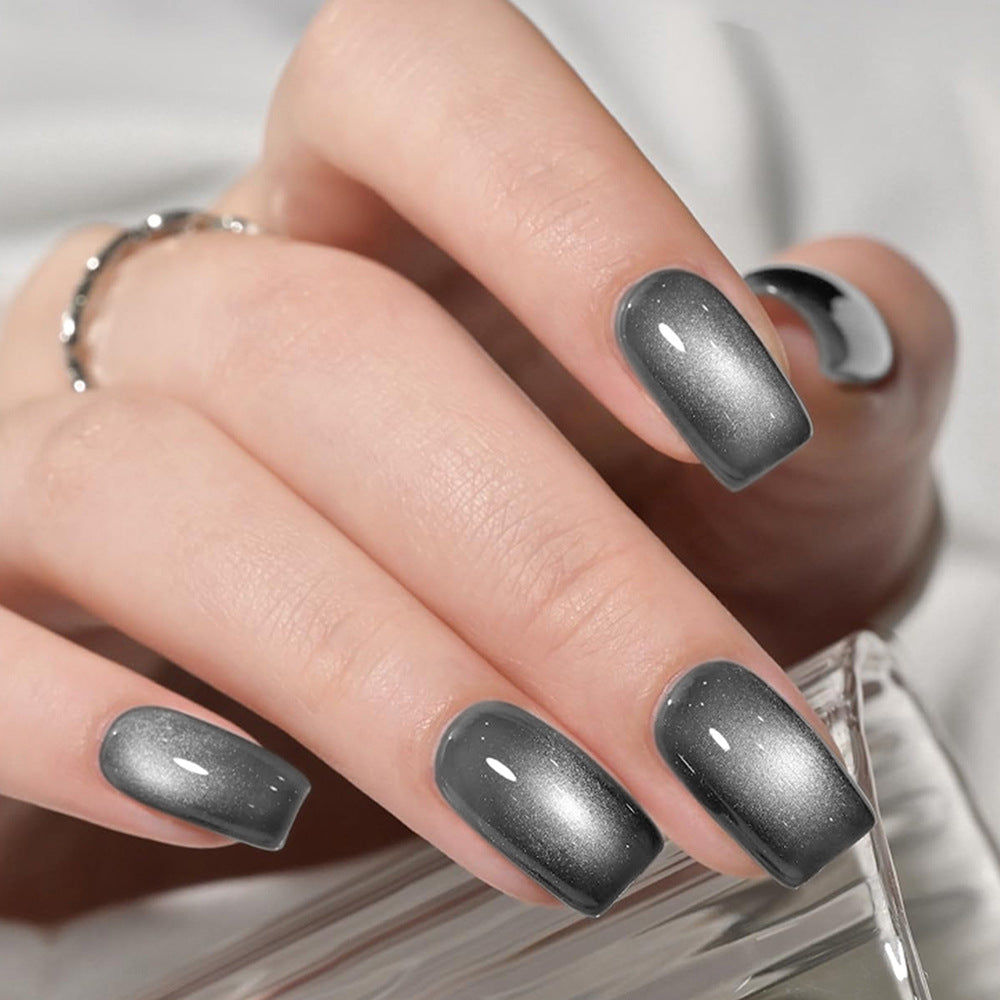 24pcs/Set Gray Cat Eye Press-On Nails