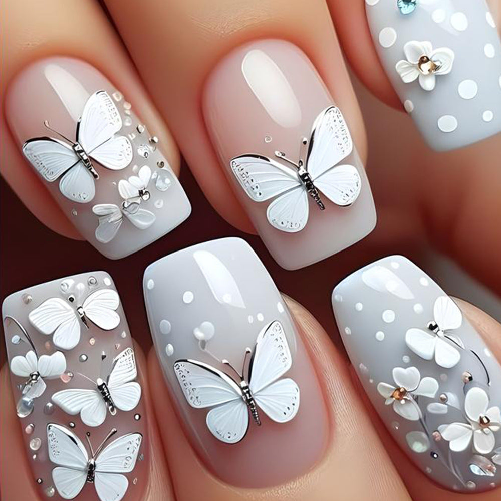 24pcs/Set 3D Embossed Butterfly Press-On Nails