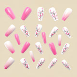 24pcs/Set Pink Gradient Peach Blossom Press-On Nails